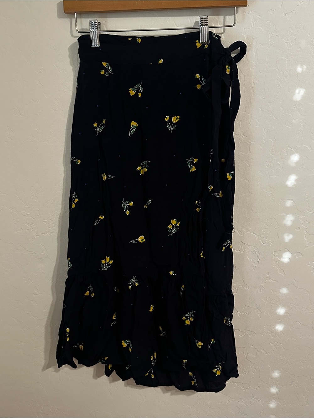 GAP Blue Maxi Wrap Skirt with Yellow Floral Print